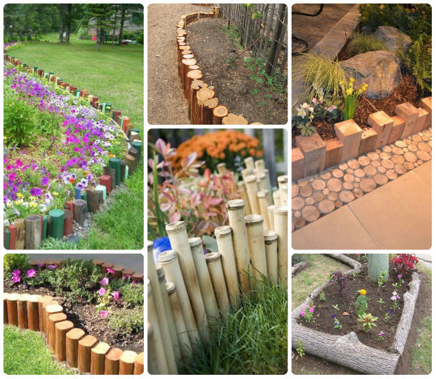 Collage of wooden garden edging